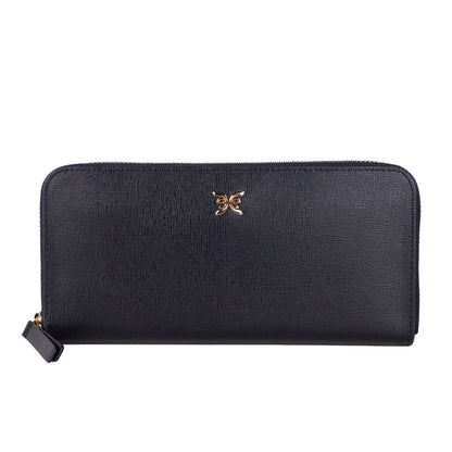 Elegant Leather Zippered Wallet in Classic Black