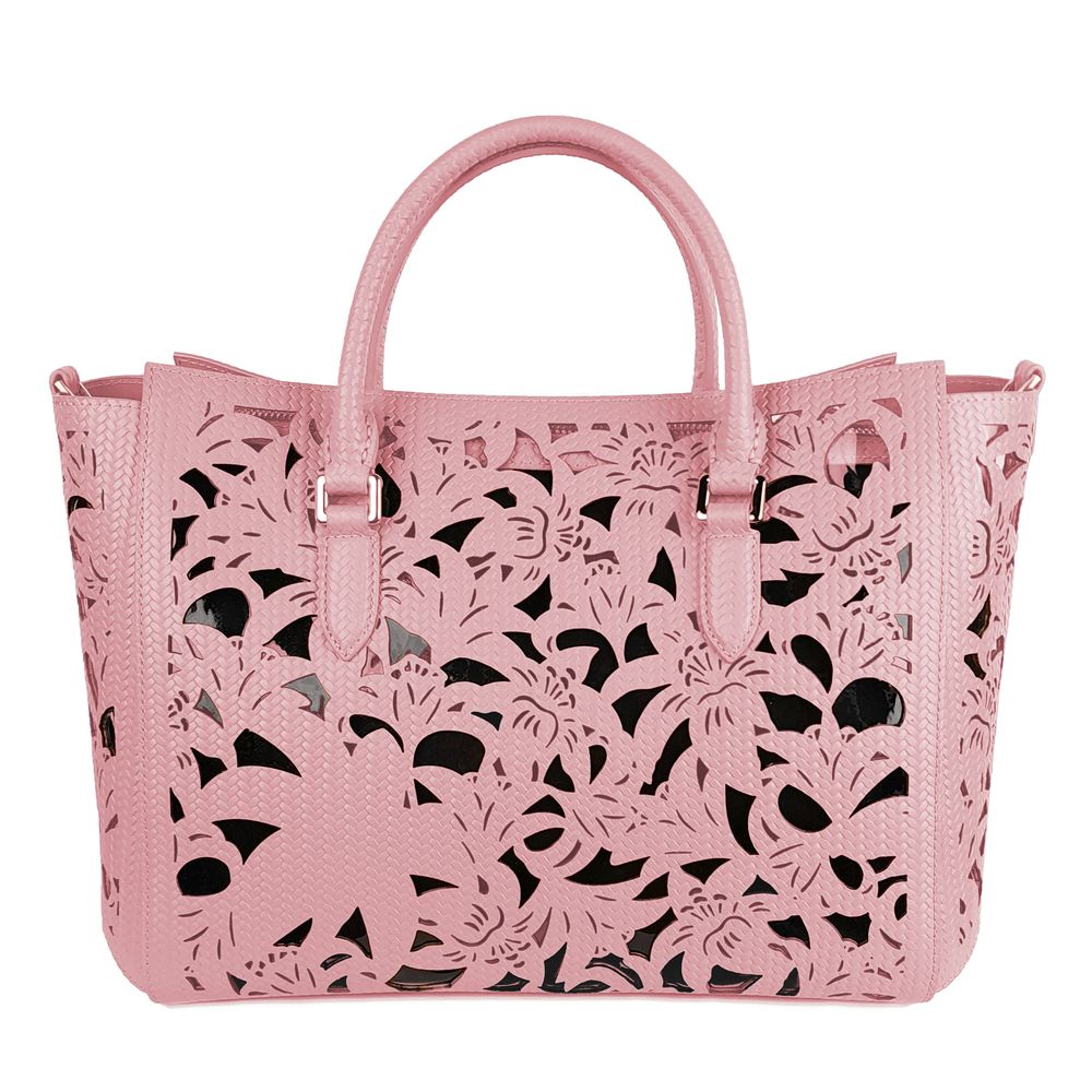 Chic Pink Calfskin Handbag with Floral Accents