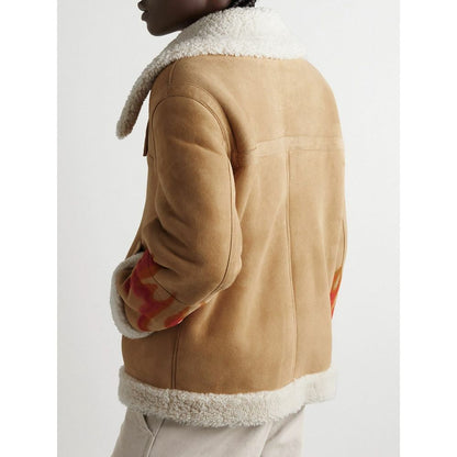 Flame Accented Suede Shearling Jacket