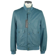 Blaue Lederjacke