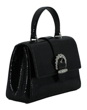 Black Leather Top Handle Shoulder Bag