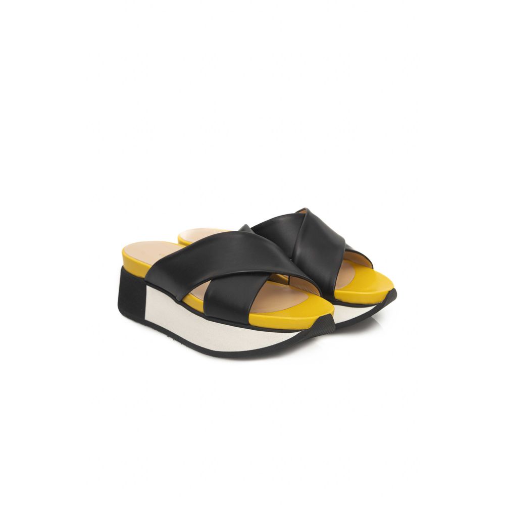 Black Leather Women Platform Sandal