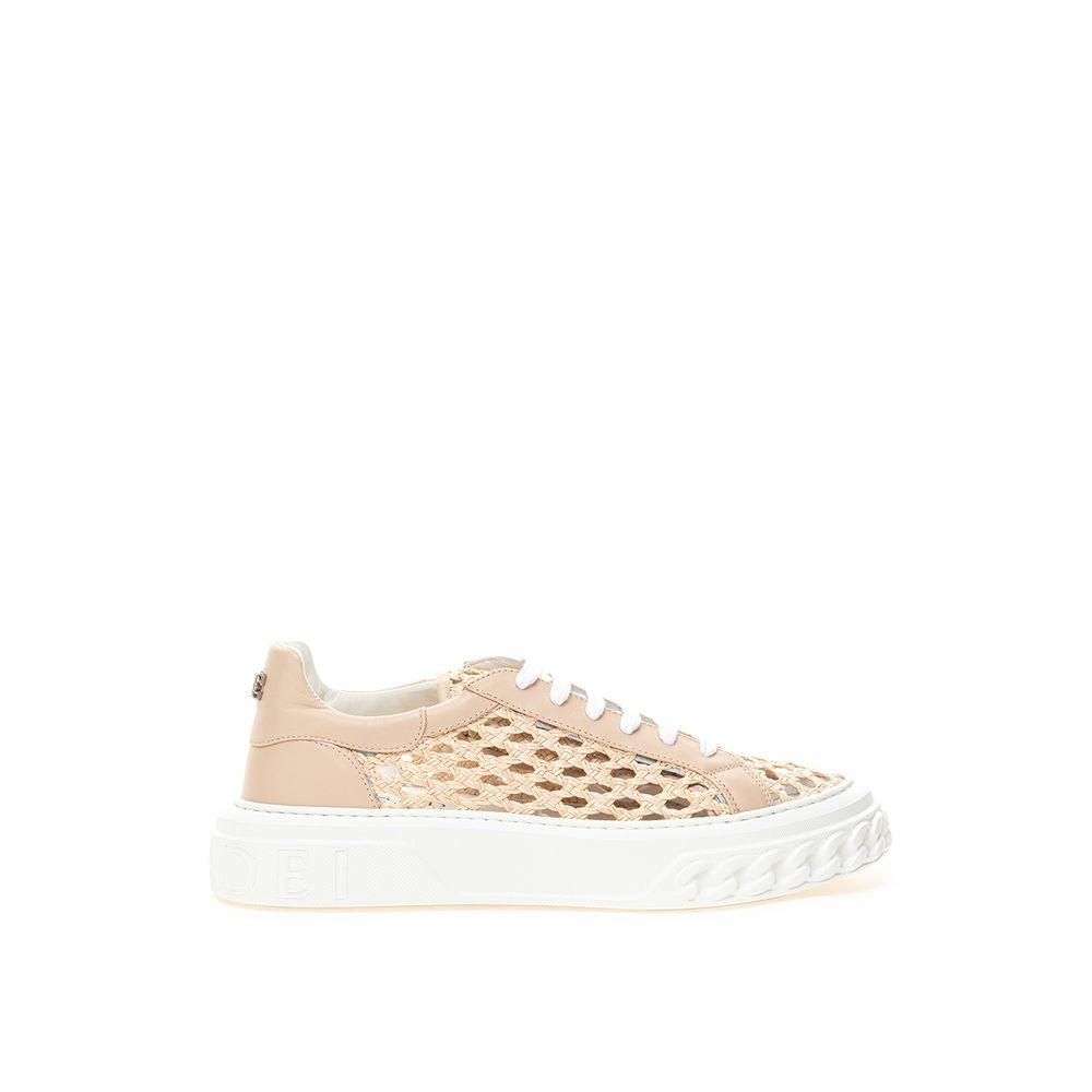 Casadei Chic Beige Leather Sneakers