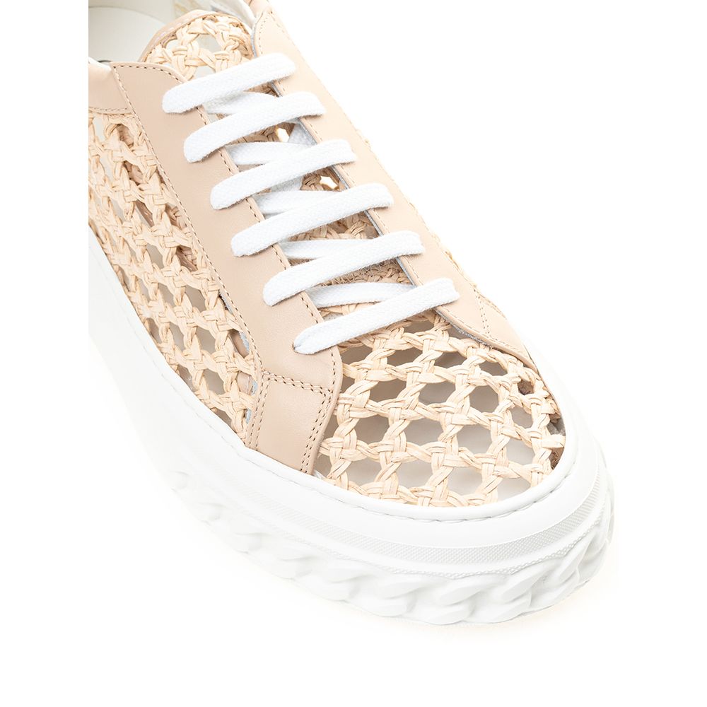 Casadei Chic Beige Leather Sneakers