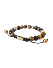 CZ Ball Tiger Eye Stone Copper Beaded Men Bracelet