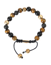 CZ Ball Tiger Eye Stone Copper Beaded Men Bracelet