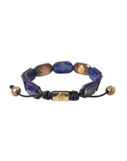 Flat Bead Blue Lapis White CZ 925 Bracelet Mens