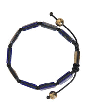 Flat Bead Blue Lapis White CZ 925 Bracelet Mens