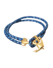 Blue Gold Anchor 925 Silver Charm Bracelet Mens