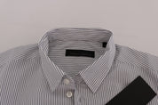 Elegant White & Blue Striped Casual Shirt