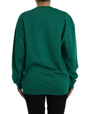 Green Cotton Logo Print Long Sleeves Pullover Sweater