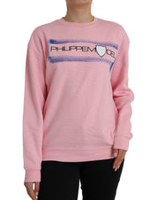 Pink Cotton Logo Print Long Sleeves Pullover Sweater