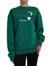 Green Cotton Logo Print Long Sleeves Pullover Sweater