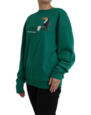 Green Cotton Logo Print Long Sleeves Pullover Sweater