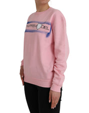 Pink Cotton Logo Print Long Sleeves Pullover Sweater