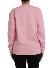 Pink Cotton Logo Print Long Sleeves Pullover Sweater