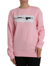 Pink Cotton Logo Print Long Sleeves Pullover Sweater