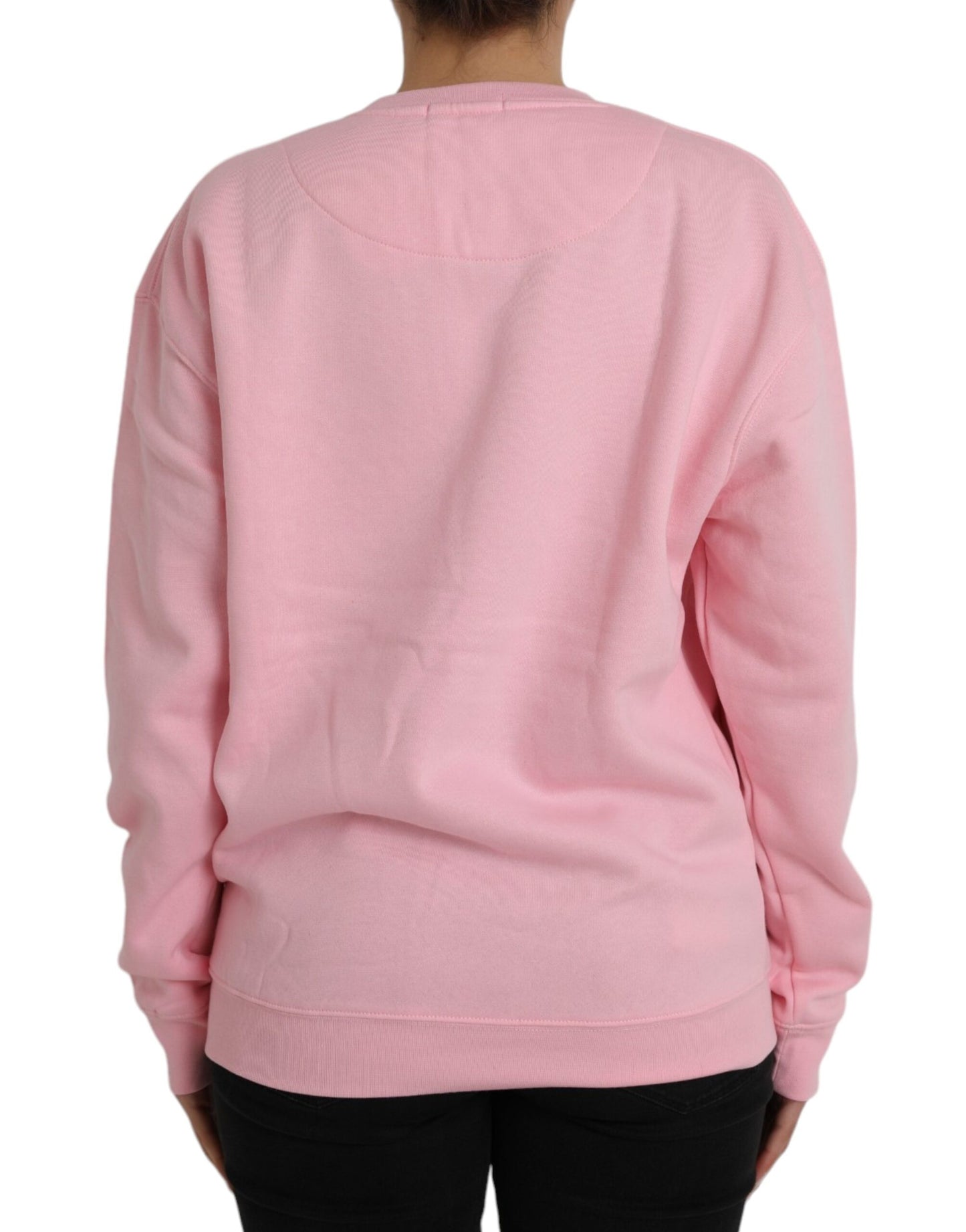 Pink Cotton Logo Print Long Sleeves Pullover Sweater