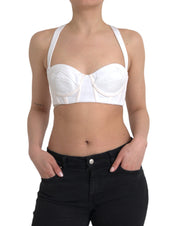 White Viscose Bustier Sleeveless Cropped Top