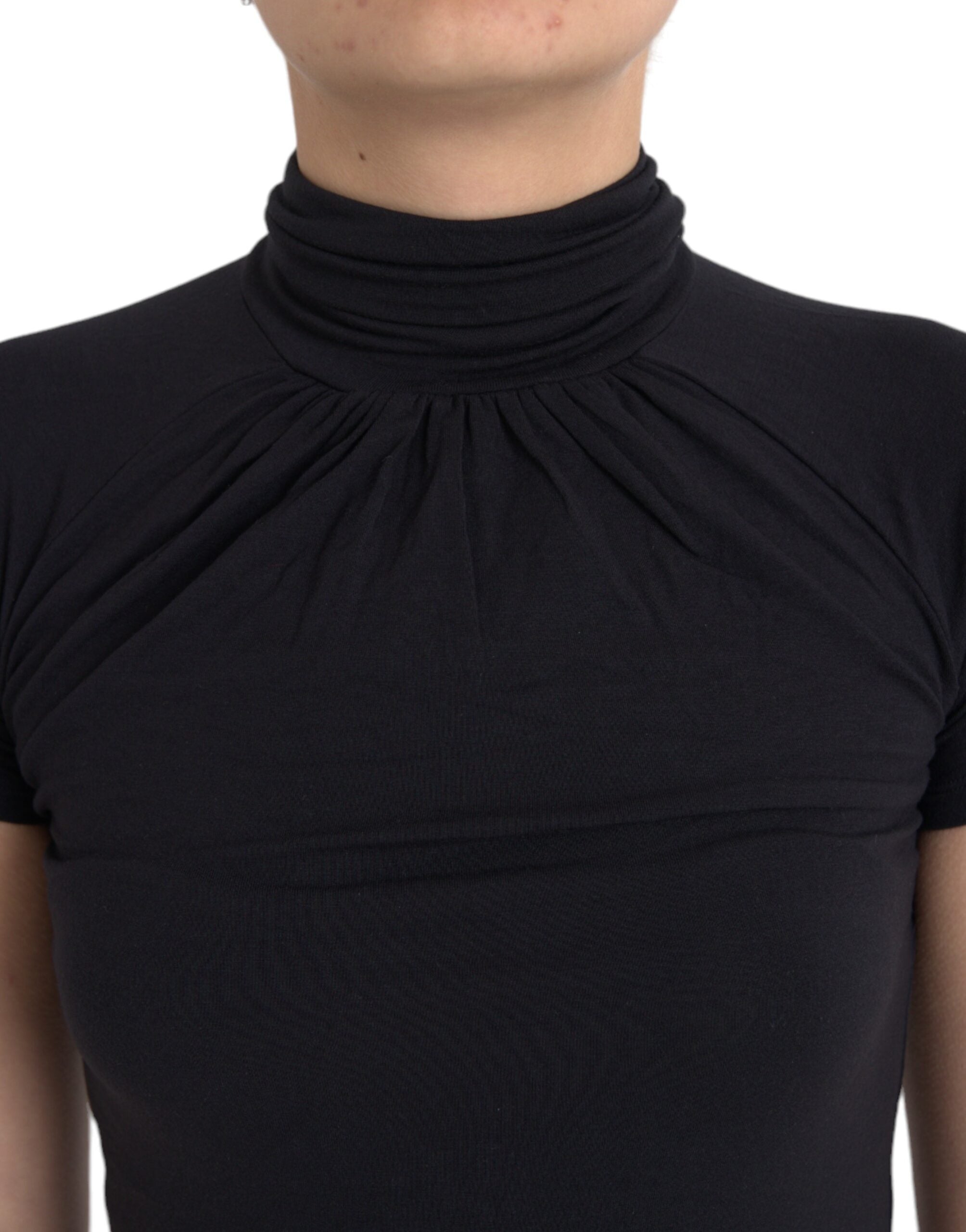 Black Turtleneck Viscose Short Sleeve Top