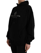 Black Cotton Logo Hooded Pullover Sweatshirt Sweater