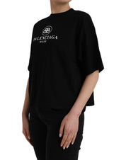 Black Cotton Logo Crew Neck Short Sleeves T-shirt