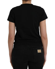 Black Cotton Logo Print Crew Neck Short Sleeves T-shirt