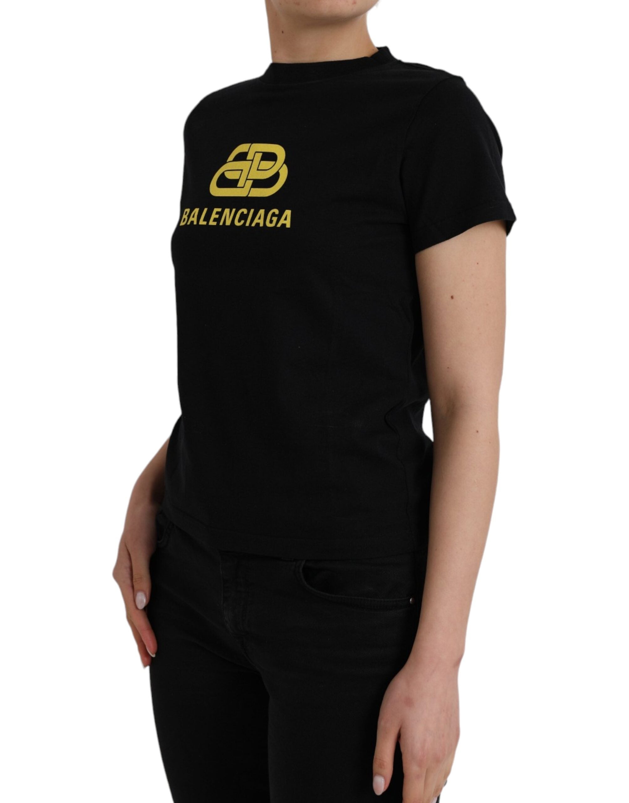 Black Cotton Logo Crew Neck Short Sleeves T-shirt