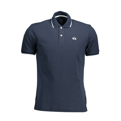 Blue Cotton Men Polo