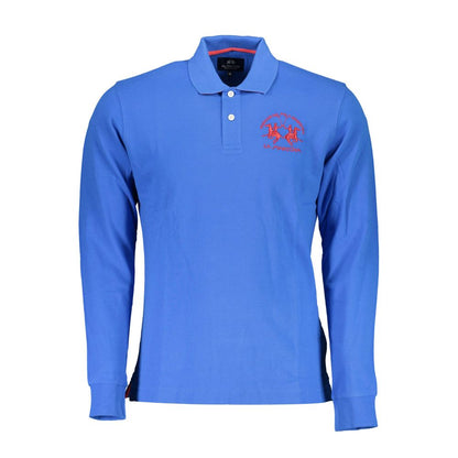 Blue Cotton Men Polo Shirt