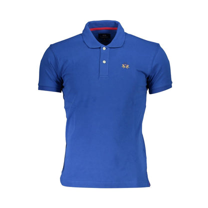 Blue Cotton Men Polo Shirt