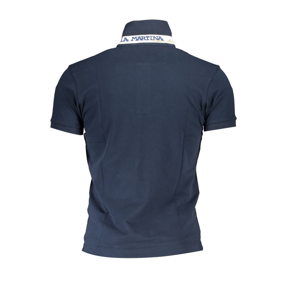 Blue Cotton Men Polo Shirt