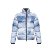 Chic Light Blue Down Jacket with Logo Patch