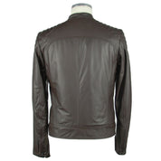 Elegant Brown Leather Zip Jacket