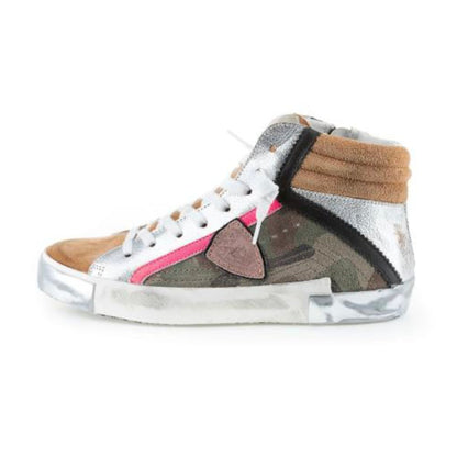 Army Green High-Top Sneakers with Leather Accents