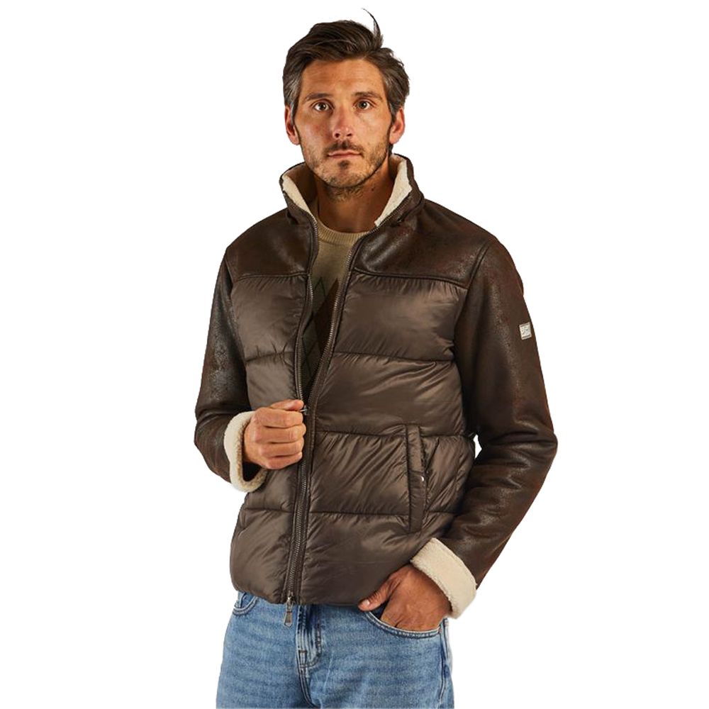 Brown Nylon Men's Quilted Jacket