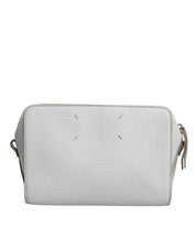 White Leather Large Pouch Zip Handbag Women Bag