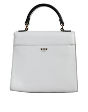 White Bovine Leather Top Handle Handbag Satchel Purse Bag