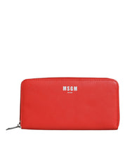 Red Leather Continental Zip Around Card Holder Bifold Clutch Wallet