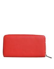 Red Leather Continental Zip Around Card Holder Bifold Clutch Wallet