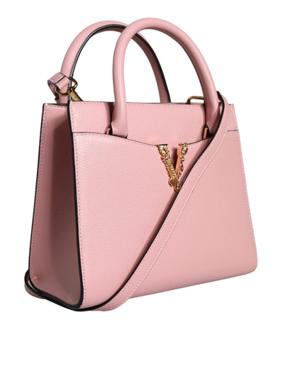 Pink Small Top Handle Grainy Calf Leather Crossbody Bag