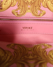 Pink Yellow Baroque Fabric Leather Shopping Tote Bag