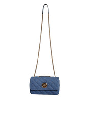 Blue Quilted Denim Leather Crossbody Shoulder Bag