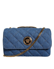 Blue Quilted Denim Leather Crossbody Shoulder Bag