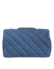 Blue Quilted Denim Leather Crossbody Shoulder Bag