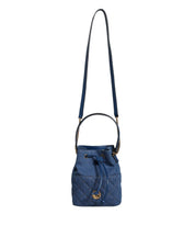 Blue Quilted Denim Leather Crossbody Shoulder Bag