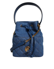 Blue Quilted Denim Leather Crossbody Shoulder Bag