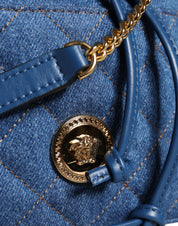 Blue Quilted Denim Leather Crossbody Shoulder Bag