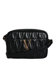 Black Quilted Lamb Leather Camera Case Shoulder Bag