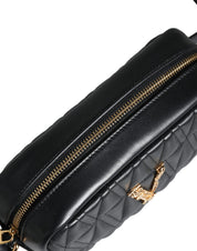 Black Quilted Lamb Leather Camera Case Shoulder Bag